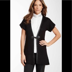 Faux Leather Trim Knit Cardigan